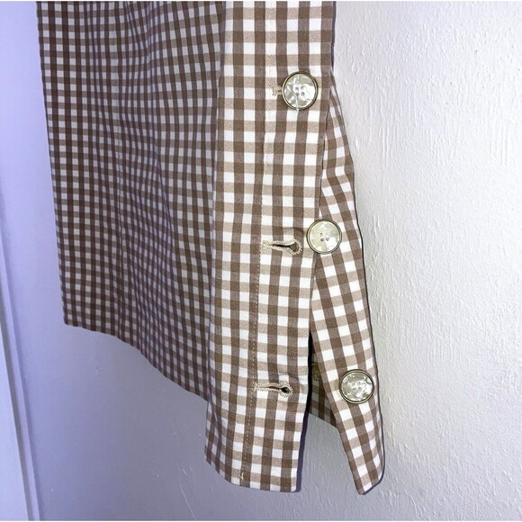 J McLAUGHLIN sz 4 White Tan Paulson Gingham Plaid Sleeveless Button Side Dress - Picture 4 of 8